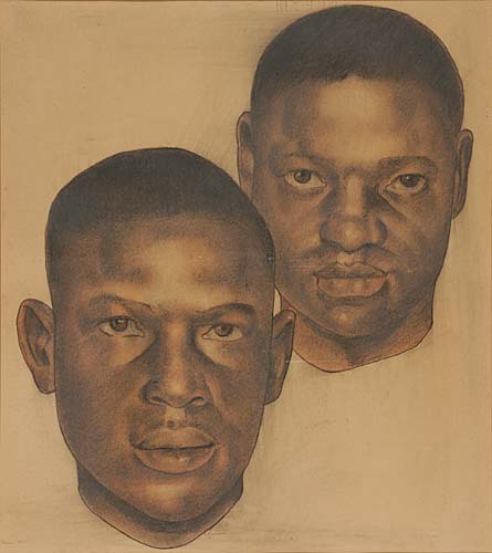 Douglas, Aaron. Untitled pastel portrait of two of the Scottsboro Boys,